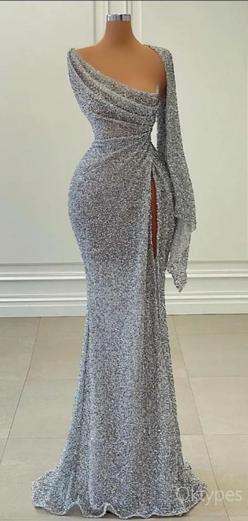 Sparkly Sliver One Shoulder Mermaid Floor-Length Prom Dresses PDS1140