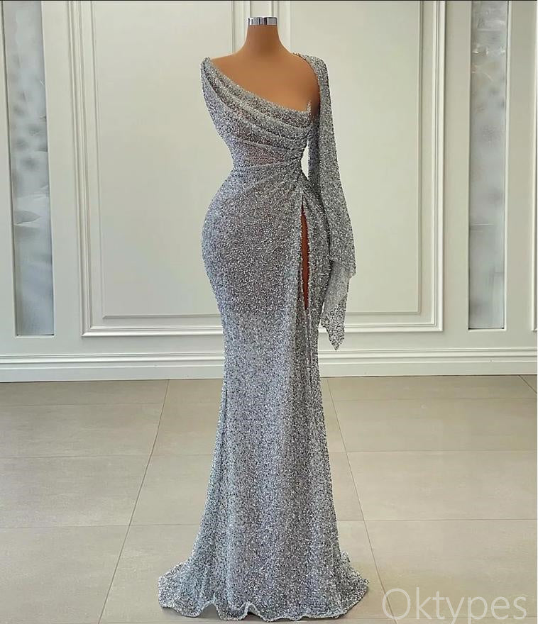 Sparkly Sliver One Shoulder Mermaid Floor-Length Prom Dresses PDS1140