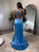 Sexy Spaghetti Strap Criss-Cross Blue Satin Floor-Length Prom Dresses PDS1171