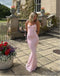 Sexy Pink Square Bodycon Flower Mermaid Floor-Length Prom Dresses PDS1141