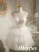 Sexy White Tulle Spaghetti Straps V-Neck A-Line Mini Dresses/ Homecoming Dresses With Beading, PDS0535