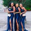 Classy Royal-Blue Appliqued Side Slit One Shoulder Bridesmaid Dresses Online, BDS0371