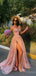 Pink Strapless Side Slit Sweetheart Tulle Women Floor-Length Prom Dresses PDS1216