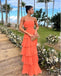 Women Burn-Orange Ruffle Strapless Floor-Length Prom Dresses PDS1174