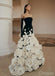 Luxurious Strapless Flower Trailing Black Mermaid Floor-Length Prom Dresses PDS1178