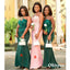 Sexy Dark Green And Pink Soft Satin Lace Beading V-Neck Sleeveless Mermaid Floor Length Bridesmaid Dresses, BDS0325