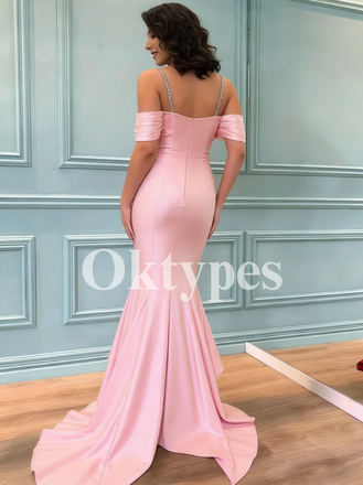 Ruched Satin Mermaid Prom Dress with Crystal Straps Evening Dresses Floor Length Women Prom Dresses