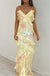 Sexy Appliqued Yellow Spaghetti Strap Ruffle Sheath Floor-Length Prom Dresses PDS1179