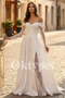Off-the-Shoulder Lace Wedding Dress with High Slit and Long Sleeves
