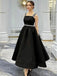 Elegant Black Square A-Line Beaded Tea-Length Prom Dresses PDS1138