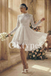 Elegant High-Neck Lace Bridal Outfit Retro-Chic Mini Wedding Gowns