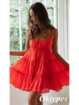 Sexy Red Chiffon Spaghetti Straps Sleeveless A-Line Short Prom Dresses/Homecoming Dresses,PDS0498