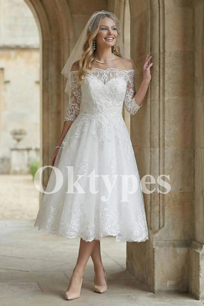 Elegant Midi Wedding Gown Sophisticated Lace Bridal Dress for Civil Ceremony