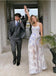 See Through Appliqued Square White Floor-Length Prom Dresses PDS1100