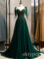 Emerald Sparkly V-neck Sleeveless A-line Floor Length Women Prom Dresses PDS1271