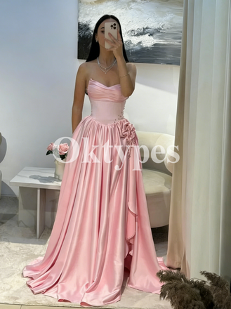 Elegant Slit A-Line Evening Dresses Floor Length Women Prom Dresses Sweetheart Neck