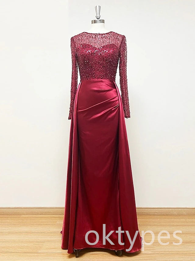 Red Sparkly Long Sleeves Mermaid Floor-Length Women Prom Dresses PDS1258