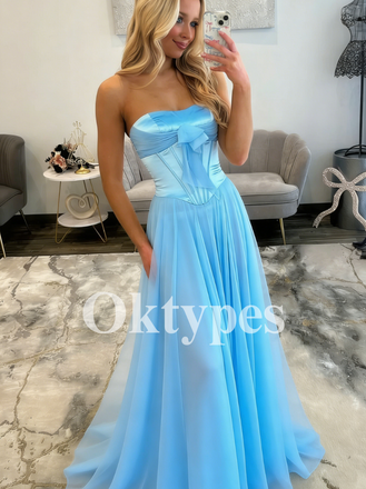 Elegant Satin Mermaid Gowns Corset Styles Long A-Line Strapless Dresses Evening Gowns