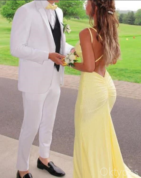 Sexy Yellow Backless Mermaid Spaghetti Strap Women Floor-Length Prom Dresses PDS1204