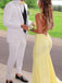 Sexy Yellow Backless Mermaid Spaghetti Strap Women Floor-Length Prom Dresses PDS1204