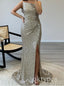 Sliver Shiny Sleeveless Side Slit Mermaid Long Women Prom Dresses PDS1272