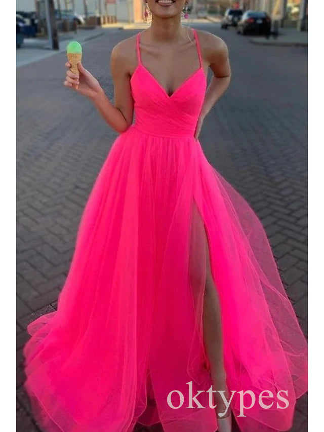 Sexy V-neck Sleeveless Side Slit A-line Long Women Prom Dresses PDS1273