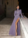 Purple Full Sleeve Side Slit High Neck Floor-Length Prom Dresses PDS1120