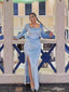 Soft Valvet Sky-Blue Side Slit Full-Sleeve Round Neck Long Prom Dresses PDS1076