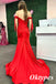 Sexy Red Soft Satin Off Shoulder Side Slit Mermaid Long Prom Dresses, PDS1033