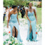 Mismatched Soft Satin Sleeveless Side Slit Mermaid Floor Length Bridesmaid Dresses With Button, BDS0331