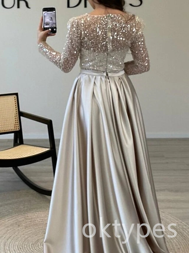 White Sparkly Long Sleeves Mermaid Floor-Length Women Prom Dresses PDS1259