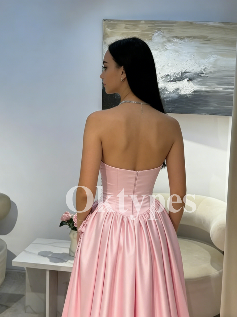 Elegant Slit A-Line Evening Dresses Floor Length Women Prom Dresses Sweetheart Neck