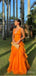 Women Burn-Orange Ruffle Strapless Floor-Length Prom Dresses PDS1174