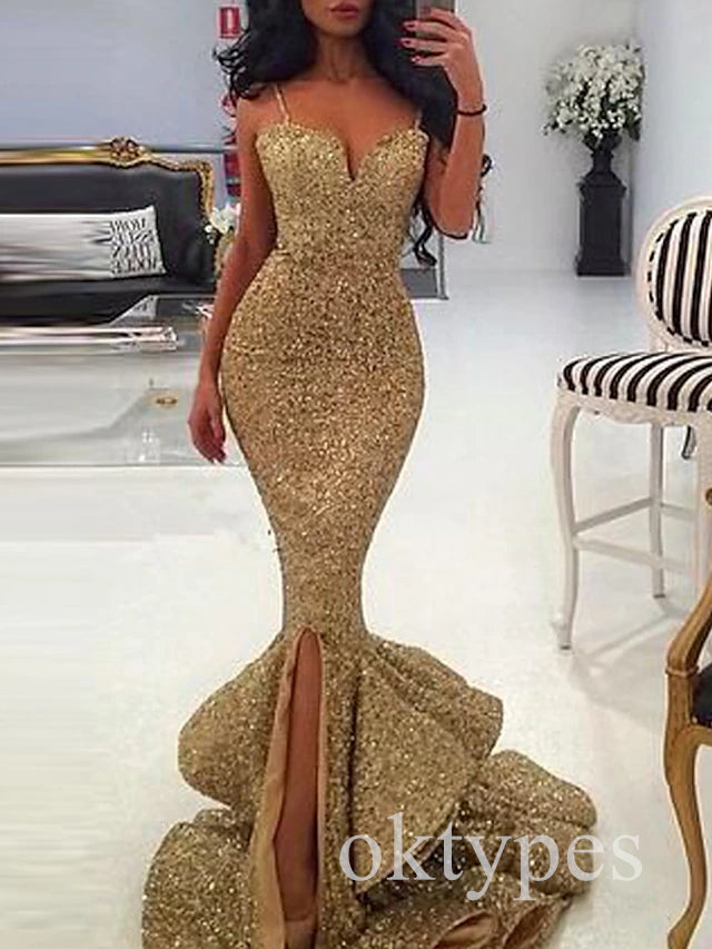 Sparkly V-neck Sleeveless Mermaid Floor Length Women Prom Dresses PDS1286