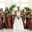 Mismatched Brown Soft Satin Sleeveless Mermaid Floor Length Bridesmaid Dresses, BDS0321