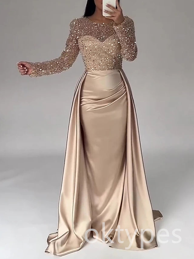 Sparkly Long Sleeves Mermaid Floor-Length Women Prom Dresses PDS1260