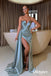 Elegant Elastic Satin Sweetheart V-Neck Sleeveless Side Slit Mermaid Long Prom Dresses, PDS0988