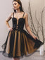 Elegant Black-Yellow Empire Sweetheart Spaghetti Strap Women Mini Dresses Homecoming Dresses, PDS0562