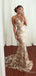 Pretty Champagne Spaghetti Strap V-Neck Mermaid Spaghetti Strap Floor-Length Prom Dresses PDS1090