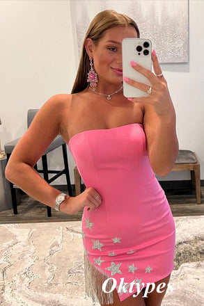 Sexy Pink Sweetheart Lace Up Sheath Mini Dresses/ Homecoming Dresses With Star Accessories,PDS0525