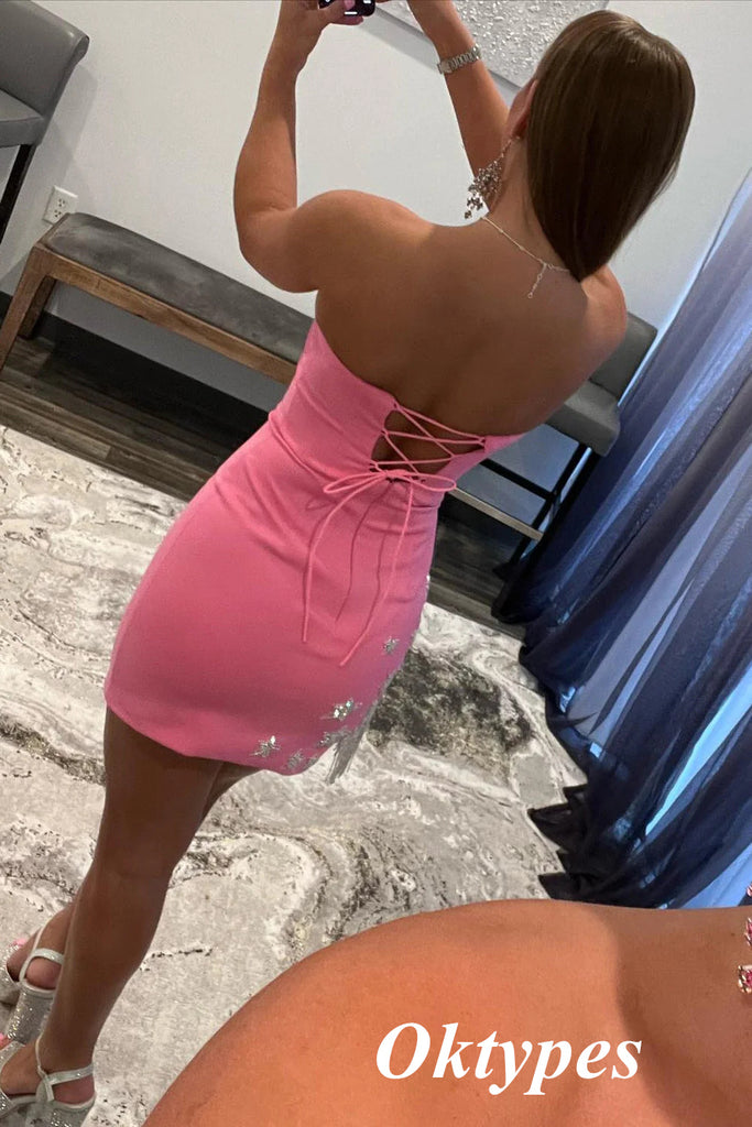 Sexy Pink Sweetheart Lace Up Sheath Mini Dresses/ Homecoming Dresses With Star Accessories,PDS0525