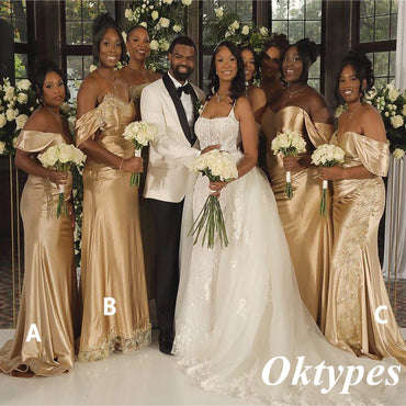 Sexy Mismatched Soft Satin Off Shoulder Mermaid Floor Length Bridesmaid Dresses, BDS0344