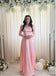 Princess Pink Full Sleeve A-Line Floor-Length Prom Dresses PDS1127