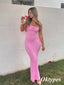 Sexy Pink Spaghetti Straps Sleeveless Mermaid Long Prom Dresses, PDS1043