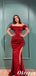 Sparkly Red Off Shoulder Sequin Pleats Side Slit Floor-Length Mermaid Evening Gown, PDS1052