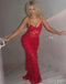 Red Appliqued Spaghetti Strap See Though Floor-Length Prom Dresses PDS1185