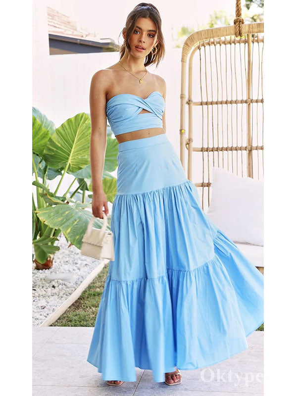 Sexy Sweetheart Two Pieces Sleeveless A-Line Long Prom Dresses, PDS0980