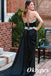 Sexy Black Soft Satin Spaghetti Straps Side Slit Mermaid Long Prom Dresses With Beading, PDS1035