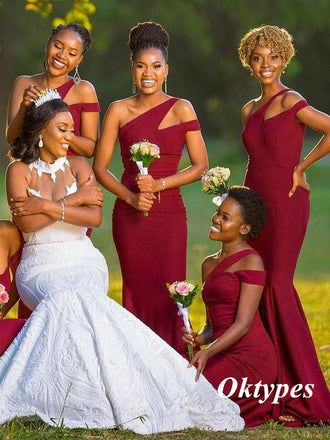 Sexy Jersey One Shoulder Sleeveless Mermaid Floor Length Bridesmaid Dresses, BDS0301