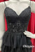Sexy Black Tulle Spaghetti Straps V-Neck A-Line Long Prom Dresses, PDS1015